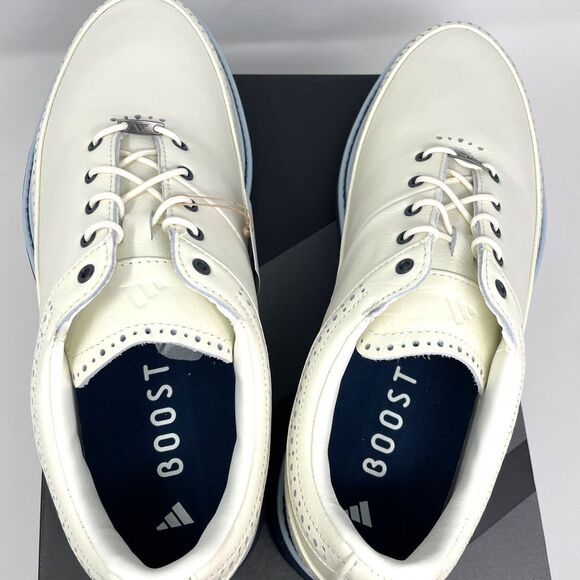 Adidas Boost MC 80 Leather Golf Shoes Men’s Off White Blue Comfort ID4749 NEW - Picture 6 of 10